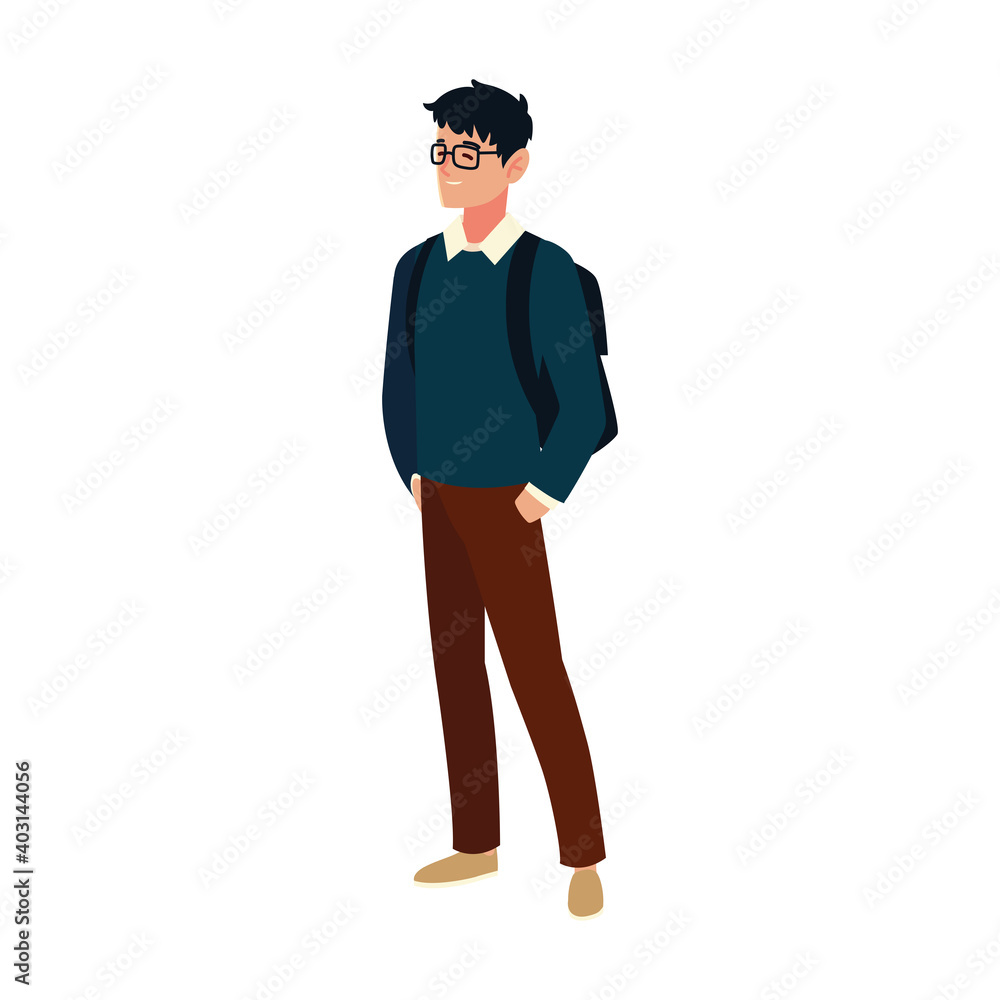 Canvas Prints student man with glasses and bag character, cartoon people student university