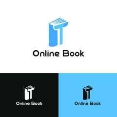 Initial letter T book for bookstore, book company, publisher, encyclopedia, library, education logo concept