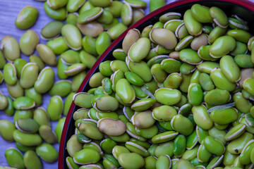 View of green lima beans (also known as mocha kottai in tamil language).