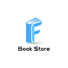 Initial letter F book for bookstore, book company, publisher, encyclopedia, library, education logo concept