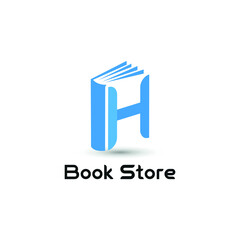Initial letter H book for bookstore, book company, publisher, encyclopedia, library, education logo concept