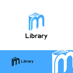 Initial letter M book for bookstore, book company, publisher, encyclopedia, library, education logo concept