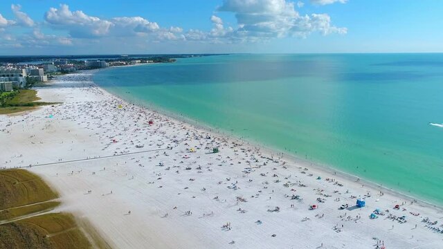 High up aerial view of Siesta Key Beach vista in Florida