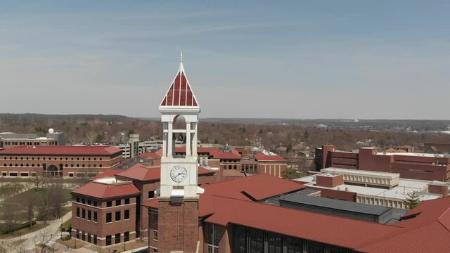 Aerial View of College Campus Bell Tower