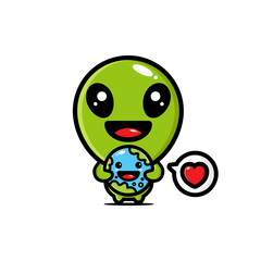 cute alien character design hugging the earth