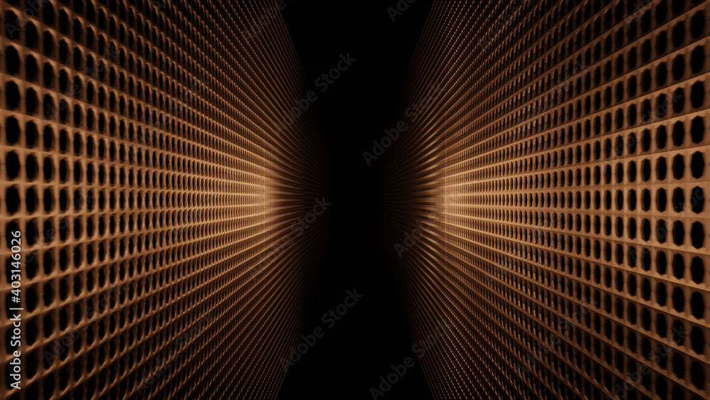 Poster 3d illustration graphic of metallic architecture seamless loop having beautiful sets of holes.