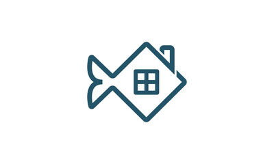 Creative Vector Illustration Logo Design. Combination of Fish and Building Concept.