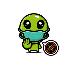 cute alien character design wearing a mask against the virus