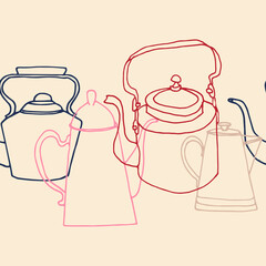 Seamless pattern with kettles for the kitchen, for an apron, a calm warm color scheme