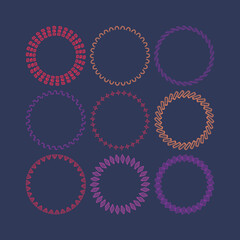 Round frames for design, consist of doodle elements, bright circles