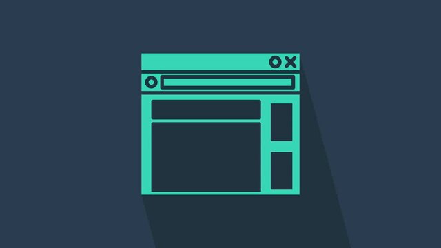 Turquoise Website template icon isolated on blue background. Internet communication protocol. 4K Video motion graphic animation.