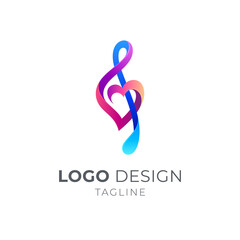 Fototapeta premium Love music logo, Music note and heart shape with 3d logo concept in multiple color