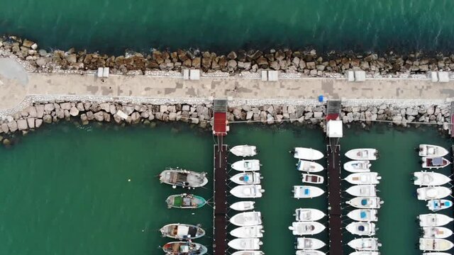 Slide Right Drone shot with the green sea Porto di Scauri Marina di Minturno full HD 50 