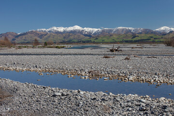 river and mountains in spring. Waiau River, New Zealand