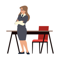 business woman in workspace with desk and chair