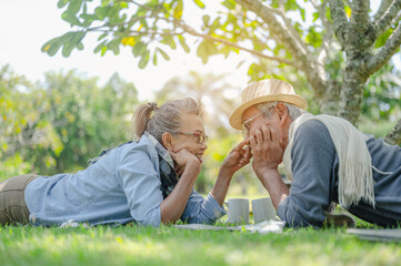 Senior, couples, retirement, insurance, elderly, lifestyle concept..Senior couples  talking on the...