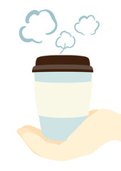 コーヒー（ラテ）を持つ手　カフェ