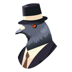people art animal, elegant dove with hat and suit vintage