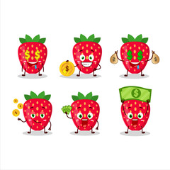 Strawberry cartoon character with cute emoticon bring money