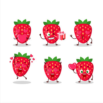 Strawberry cartoon character with love cute emoticon