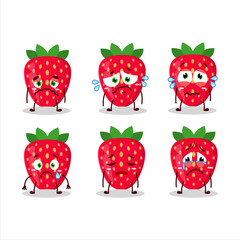 Strawberry cartoon in character with sad expression