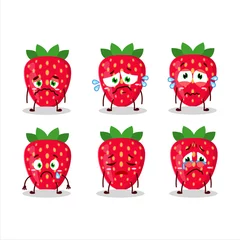 Fotobehang Strawberry cartoon in character with sad expression © kongvector