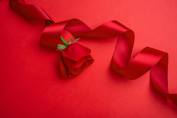 Valentines day red rose ribbon poster