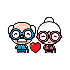 cute grandpa and grandma couple character designs
