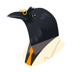 people art animal, crow with glasses dressed in suit