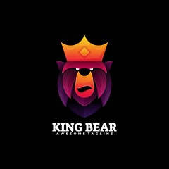 Vector Logo Illustration King Bear Gradient Colorful Style.