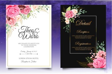 Elegant hand drawing floral wedding invitation template