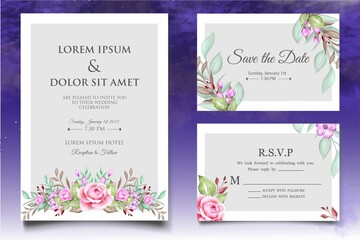 Fototapeta na wymiar Elegant hand drawing floral wedding invitation template