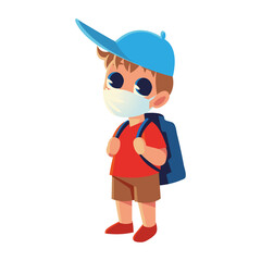 Back to school of boy kid with medical mask and hat vector design