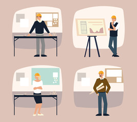 builders and architects set, planning project building construction