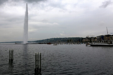 Fountain Jet d'Eau on Lake Geneva in Geneva