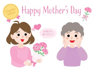 母の日のお母さんと娘とHappy Mother's Day のタイトル