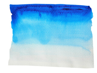 Color gradient from dark to light , Blue stains flow on white surface , Illustration abstract and bright background from watercolor hand draw on paper