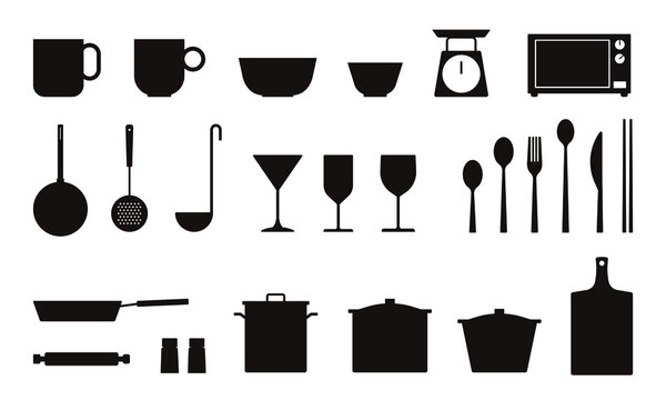 Silhouette of Kitchen Tools. Kitchen Icons Set.