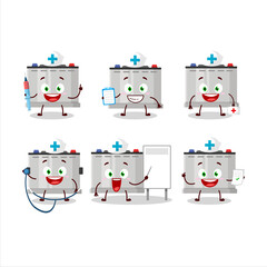 Doctor profession emoticon with accumulator battery cartoon character