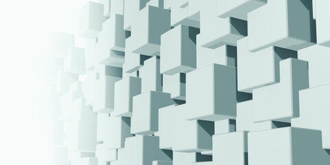 Abstract wave background Animated white square cubes gradient geometric ideas with random boxes or columns. Motion design template Radial ripple technology 3d illustration