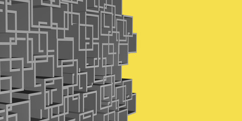 Gray square frame Intricate On a yellow background Abstract scene for advertising words 3d illustration
