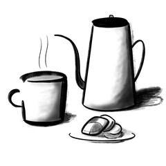 コーヒーカップ　ポット　お菓子