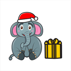cute elephant mascot on christmas day vector design eps 10