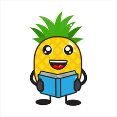 cute pineapple mascot holding a book vector design eps 10