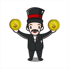 magician mascot illustration with dollar vector design eps 10