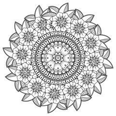 Circular pattern in the form of mandala with flower for henna, mehndi, tattoo, decoration. decorative ornament in ethnic oriental style. coloring book page.