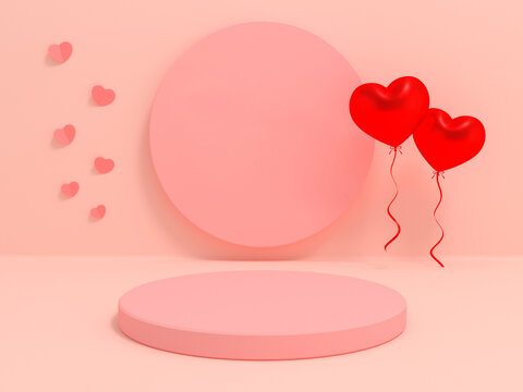 Podium display for Valentine's Day. Abstract design template. 3d render valentine abstract background product. Stand product mockup. 3D illustration