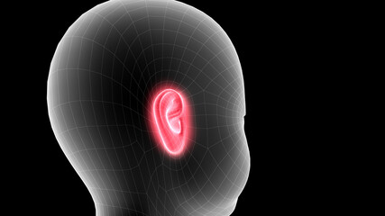 3d illustration of a children xray hologram showing pain area on the head area