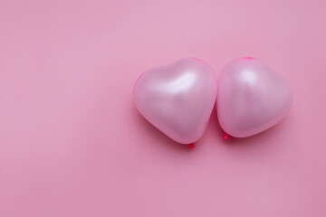 Fototapeta premium valentine's day flat lay with heart shape two balloons copy space monochrome pink