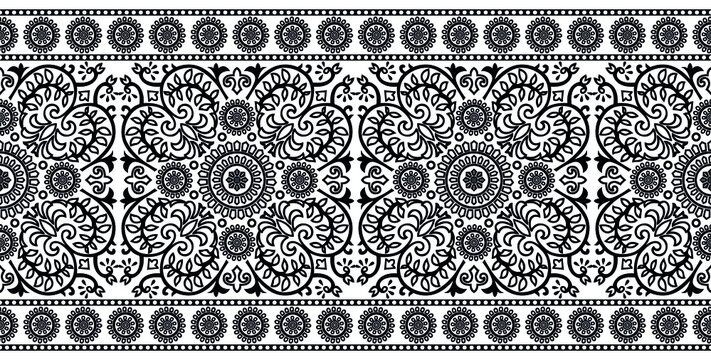 Decorative black and white floral border